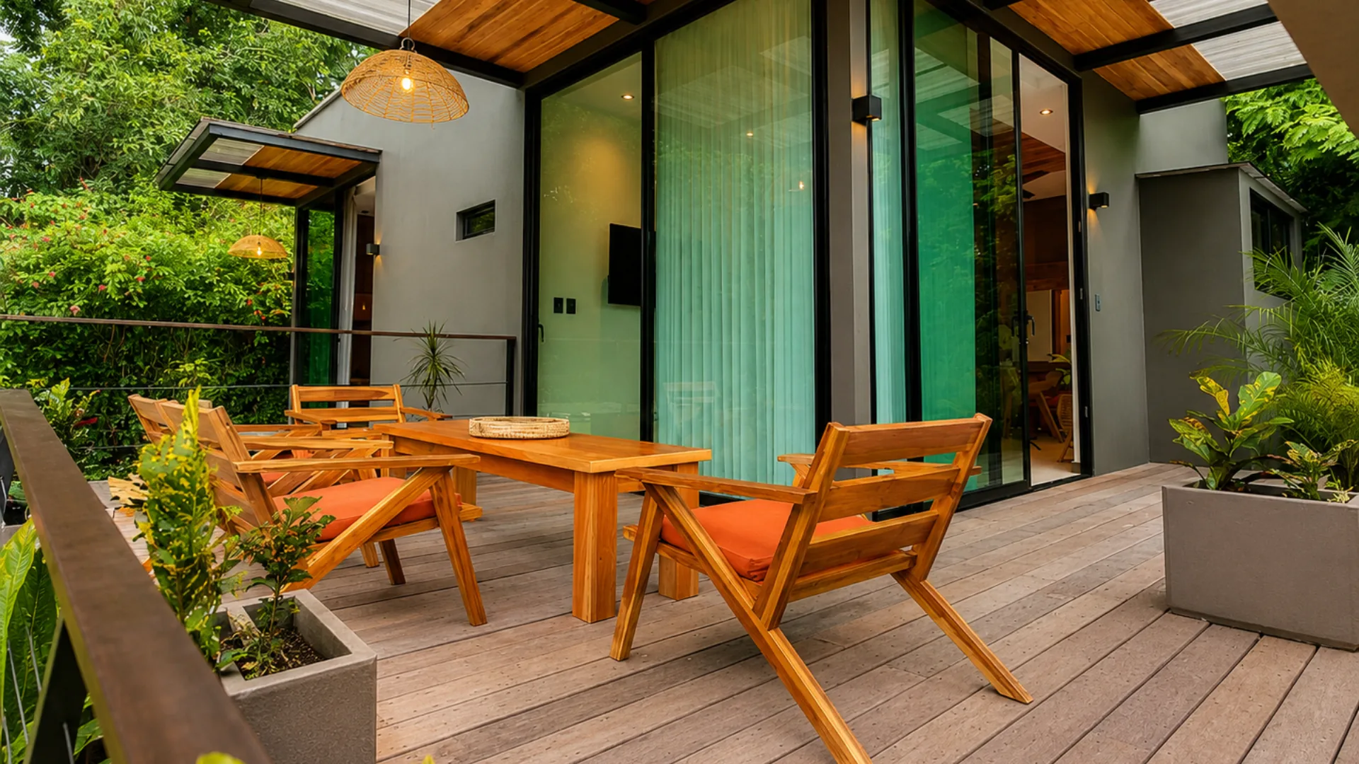 Gran terraza de Casa Namú con mesa para compartir