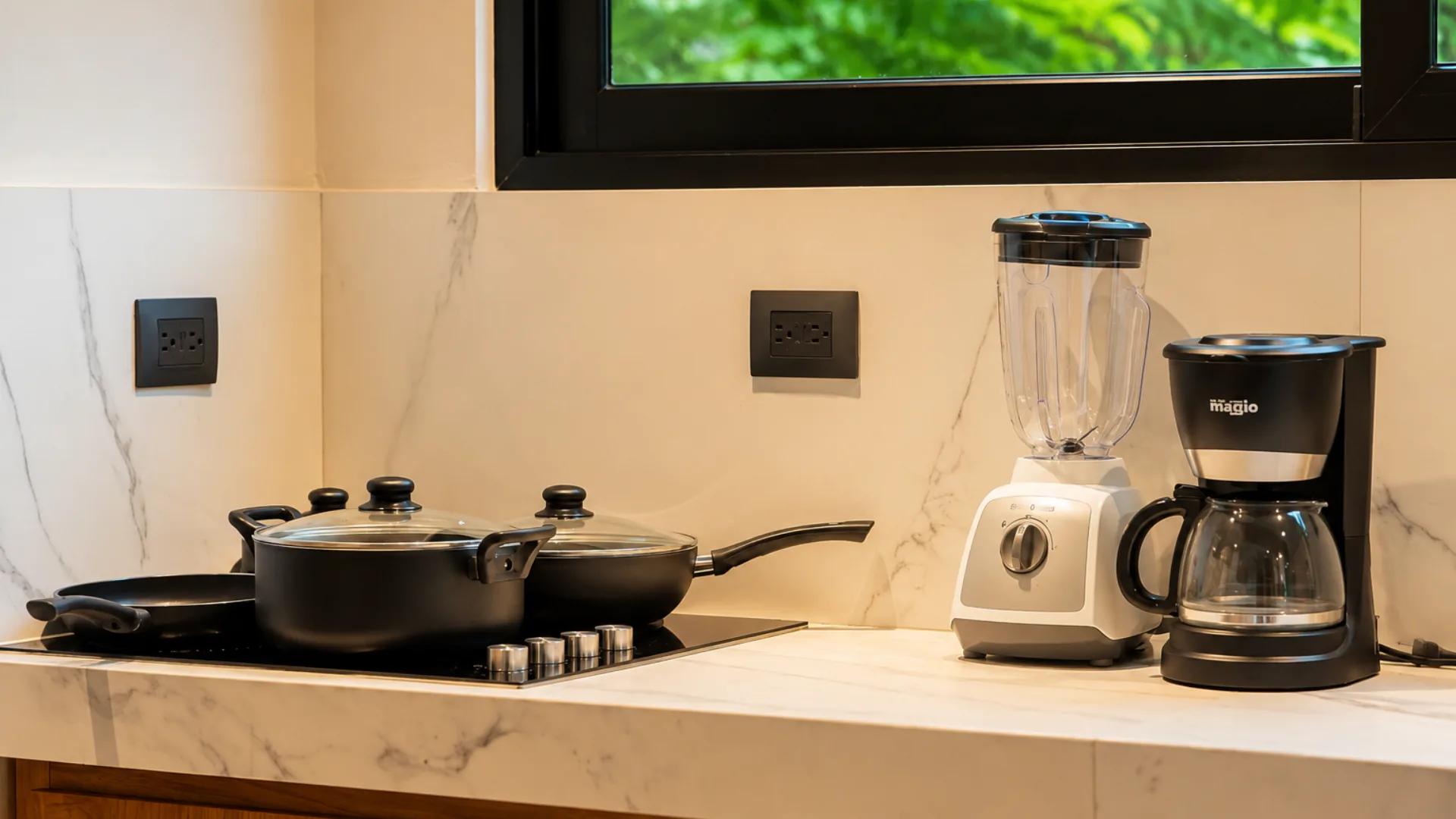 Kitchenette equipada de Casa Namú con anafe, licuadora y cafetera